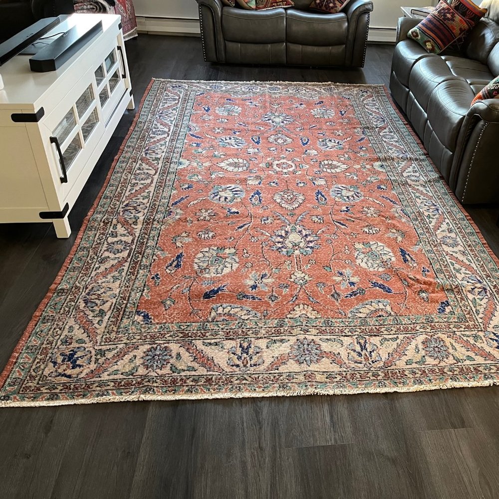 Vintage Turkish Wool on Cotton Rug / 12x7 ft big size! 7.7m2 square meter
